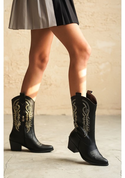 Kadın Delmar Kovboy Deri Çizme - Siyah fiyatları