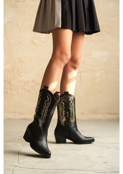 Kadın Delmar Kovboy Deri Çizme - Siyah modelleri