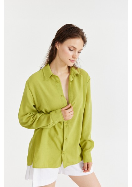 Yeşil Oversize Keten Gömlek K