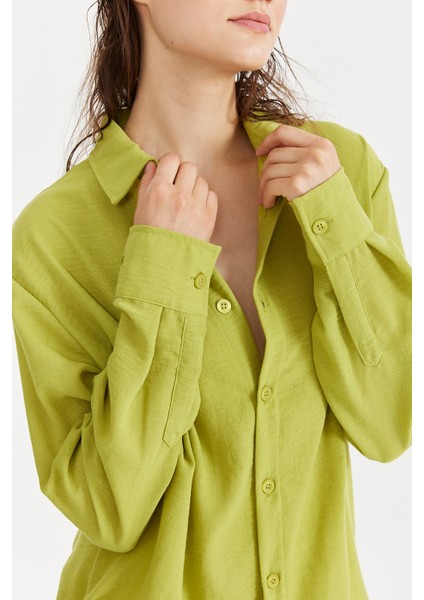 Yeşil Oversize Keten Gömlek K modelleri