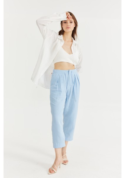 Beyaz Oversize Keten Gömlek K