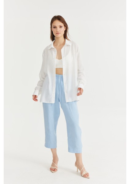 Beyaz Oversize Keten Gömlek K modelleri