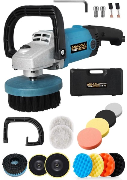 Anadolu Strong 3500 Watt Profesyonel Polisaj Makinesi Seti 6 Kademeli Devir Ayarı 13 Parça Pasta Cila Süger Ped Set