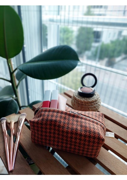 El Yapımı Makyaj Çantası - Fermuarlı Kozmetik Organizer - Seyahat Tipi Kılıf Bakım El Çantası - Turuncu fiyatları