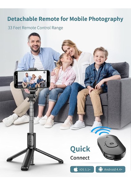 Hp-T14 Çok Amaçlı Selfie Çubuğu 101 cm Masa Üstü Tripod Kumandalı Selfie 360 Derece Dönebilir