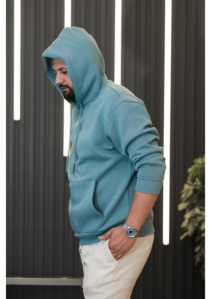 Kapşonlu 3 İplik Kalın İçi Polarlı Oversize Kangru Cepli Erkek Sweatshirt