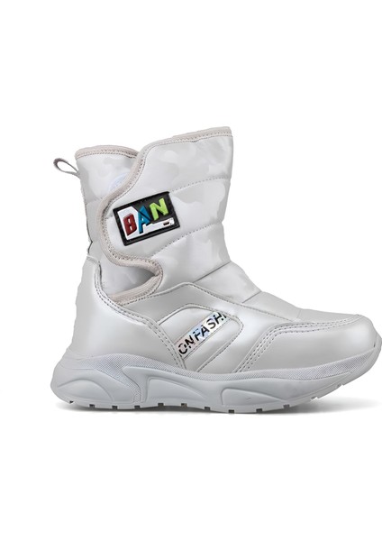 Termal Kürklü Çocuk Kışlık Kar Bot Ayakkabı Gümüş