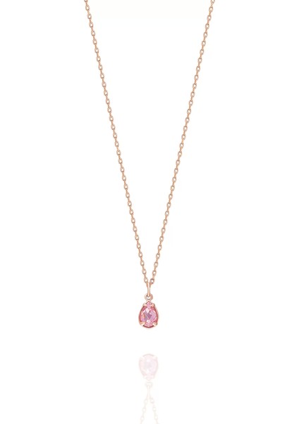 Kadın Gümüş Pembe Damla Taş Rose Kolye