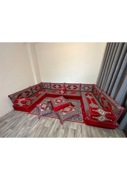 Şark Köşesi Saraylı Desen 20 cm Minderli Takım Konsept Kırmızı