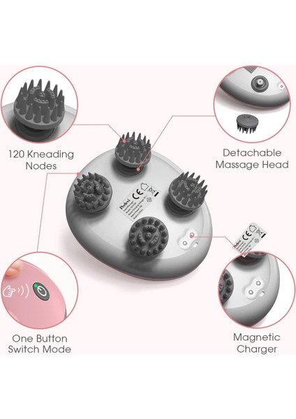 Perlevı Elektrikli Saç Derisi İçin Su Geçirmez Taşınabilir Baş Masaj Aleti - Pembe