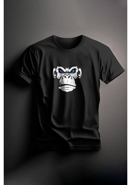 Unisex Baskılı Siyah Tişört Monkey Xl