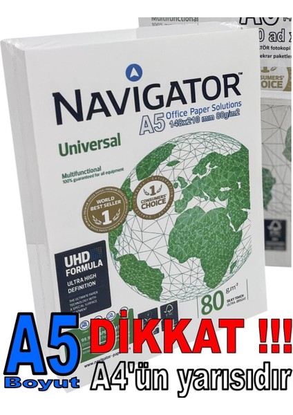 A5 (148X210MM) Navigatör Yarım Boy Fotokopi Kağıdı 500 Ad x 10 Paket