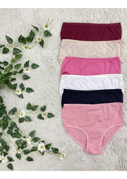 Kadın Pamuklu Yüksek Bel Highwaist Slip Büyük Beden Külot 6 Adet Karışık Renk