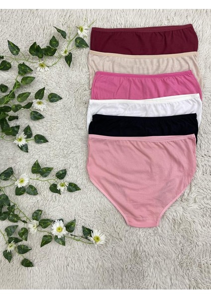 Kadın Pamuklu Yüksek Bel Highwaist Slip Büyük Beden Külot 6 Adet Karışık Renk