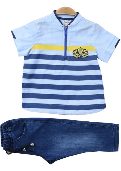 Erkek Çocuk Baskılı Kısa Kollu Gömlek Pantolon 2'li Takım
