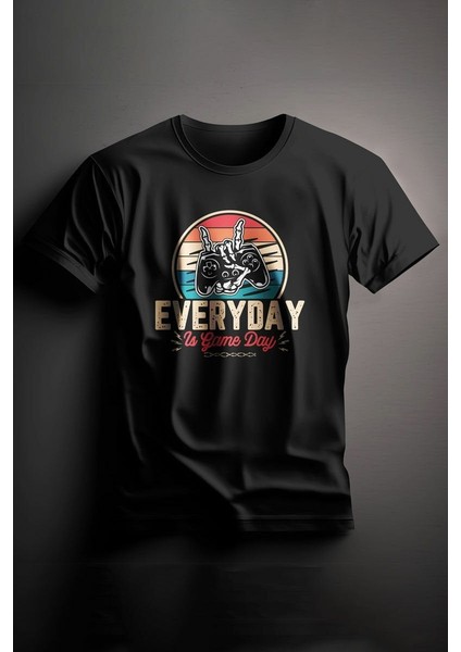 Unisex Baskılı Siyah Tişört Everyday Xl