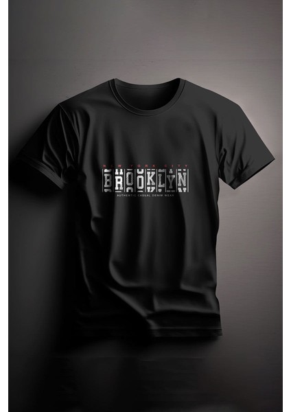 Unisex Baskılı Siyah Tişört Brooklyn L