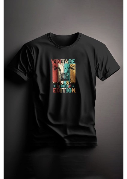 Unisex Baskılı Siyah Tişört Vintage Xl