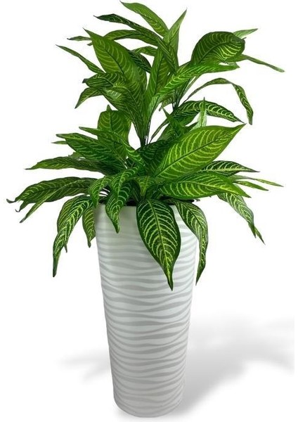 Yapay Çiçek Yukka Sarı Damarlı Salon Bitkisi Beyaz Uzun Kumsal Vazoda 120CM 60YAPRAK