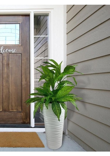 Yapay Çiçek Yukka Sarı Damarlı Salon Bitkisi Beyaz Uzun Kumsal Vazoda 120CM 60YAPRAK fırsatları