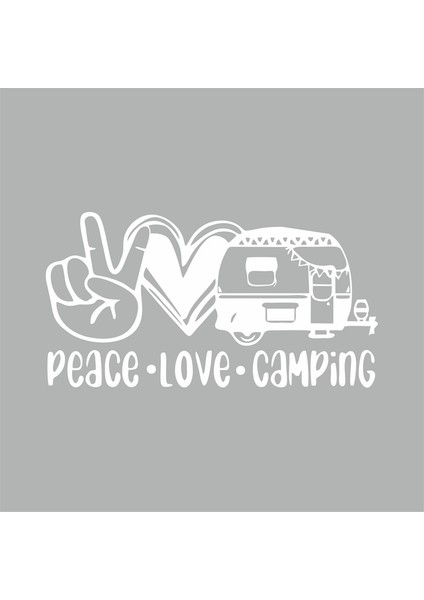 Peace Love Camping Araba Sticker Beyaz 20X10 cm