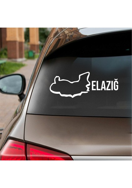 Elazığ Harita Araba Sticker Beyaz 18X7 cm