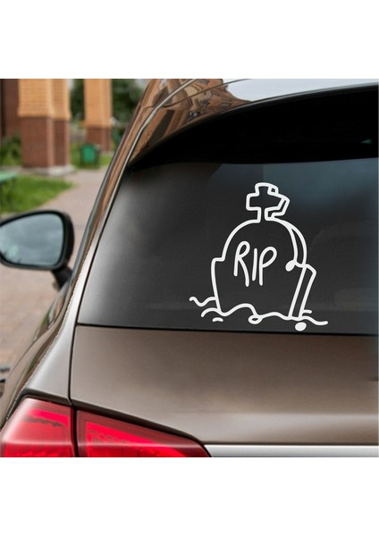 Rip Mezar Taşı Araba Sticker Beyaz 15X15 cm fiyatları