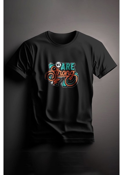 Unisex Baskılı Siyah Tişört Strong Xl