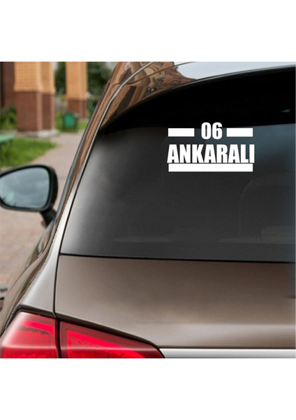 06 Ankaralı Araba Sticker Beyaz 16X9 cm