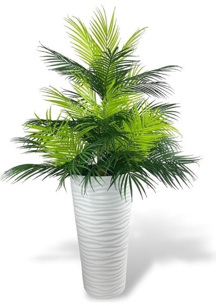 Yapay Çiçek Areka Salon Bitkisi Beyaz Uzun Kumsal Vazoda 130CM 45YAPRAK