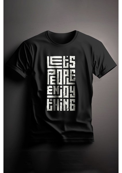 Unisex Baskılı Siyah Tişört Let's Xl