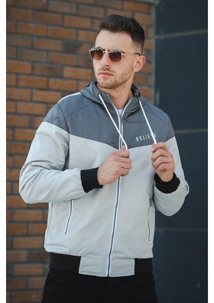 Believe Baskılı Suya Dayanaklı Slim Fit Erkek Mevsimlik Mont Yağmurluk