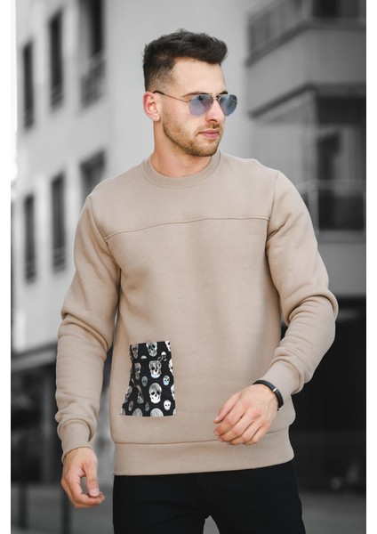 Trc 2173 Üç İplik Şardonlu Kuru Kafa Baskılı Cep Detaylı Erkek Sweatshirt fiyatları