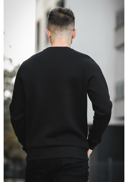 Trc 2737 Üç İplik Şardonlu Kabartma Baskılı Bisiklet Yaka Erkek Sweatshirt