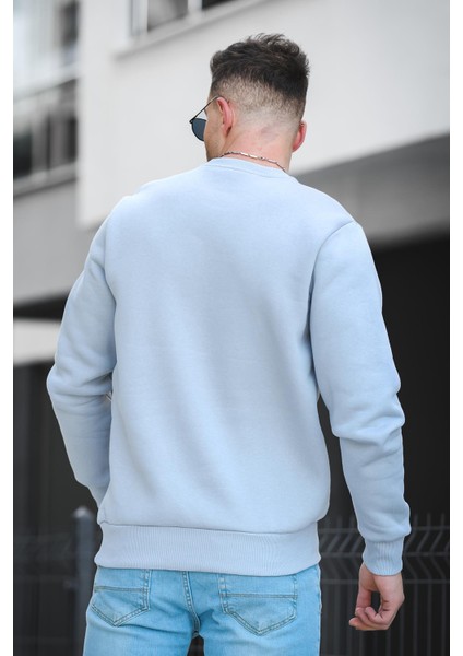 Trc 2173 Üç İplik Şardonlu Kuru Kafa Baskılı Cep Detaylı Erkek Sweatshirt