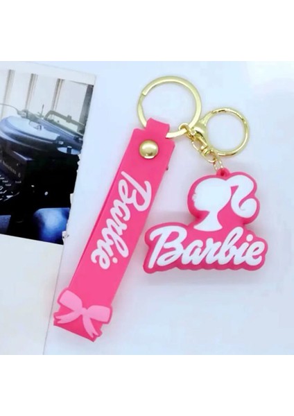 Fuşya Barbie Silüet Logo Silikon Anahtarlık