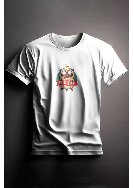 Unisex Baskılı Beyaz Tişört Pug Xl