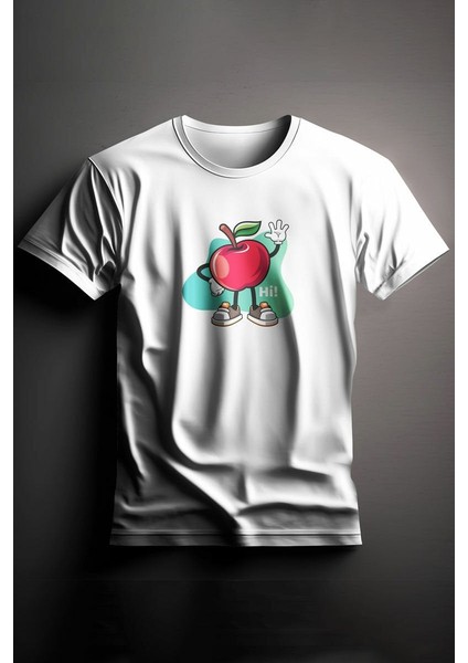 Unisex Baskılı Beyaz Tişört Apple M