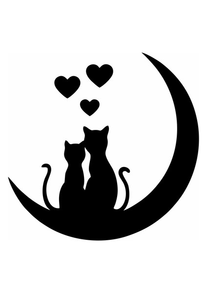 Sarılan Kediler Duvar Sticker Siyah 20X20 cm