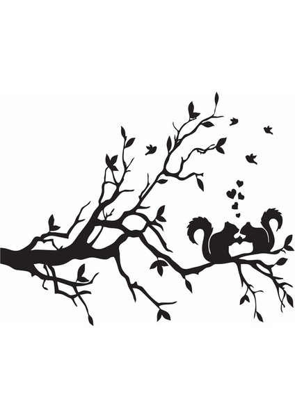 Dallar ve Kuşlar Duvar Sticker Siyah 22X17 cm