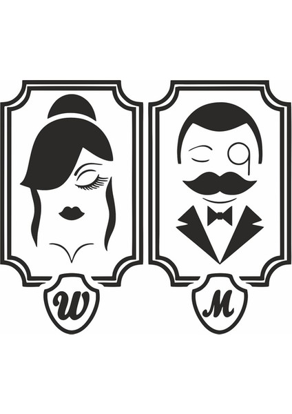 Man Woman Wc Sticker Siyah 20X20 cm