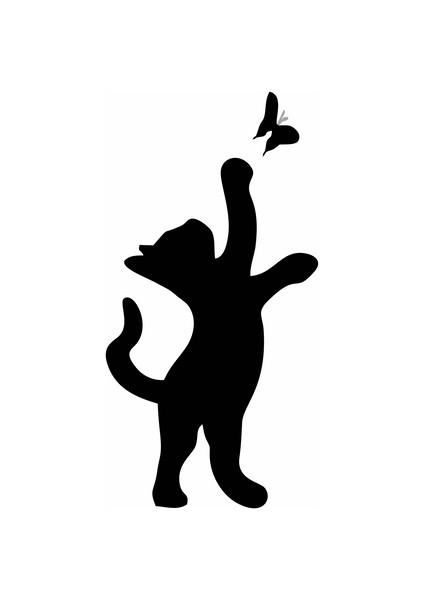 Kelebek Yakalayan Kedi Duvar Sticker Siyah 11X20 cm