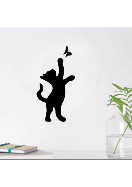 Kelebek Yakalayan Kedi Duvar Sticker Siyah 11X20 cm fiyatları