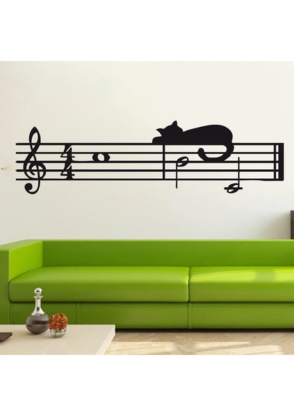 Notalarda Uyuyan Kedi Duvar Sticker Siyah 21X6 cm fiyatları