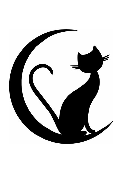 Ayda Oturan Kedi Duvar Sticker Siyah 20X20 cm