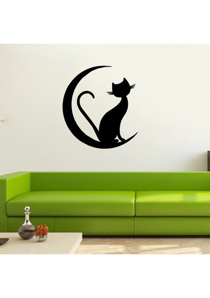Ayda Oturan Kedi Duvar Sticker Siyah 20X20 cm fiyatları