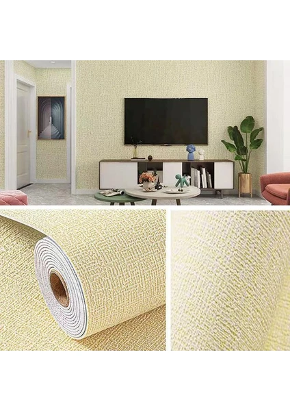 Renkli Duvarlar 50X280 cm (1,4m2) Keten Sarısı Kendinden Yapışkanlı Duvar Kağıdı   Dokulu Esnek Silinebilir