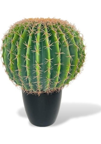 Yapay Çiçek Echinocactus Grusonii Altın Fıçı Kaktüs Siyah Saksıda 50*35CM Cactüs SK4010S