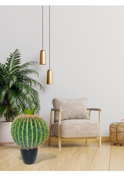 Yapay Çiçek Echinocactus Grusonii Altın Fıçı Kaktüs Siyah Saksıda 50*35CM Cactüs SK4010S fiyatları