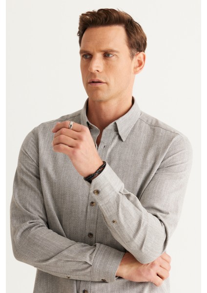 ALTINYILDIZ CLASSICS Erkek Haki Slim Fit Dar Kesim Gizli Düğmeli Yaka Pamuklu Armürlü Gömlek modelleri